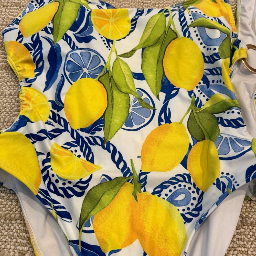 Kenny Flowers Positano Lemon Print Gold Ring Classic One Piece Swimsuit | M - Picture 4 of 8